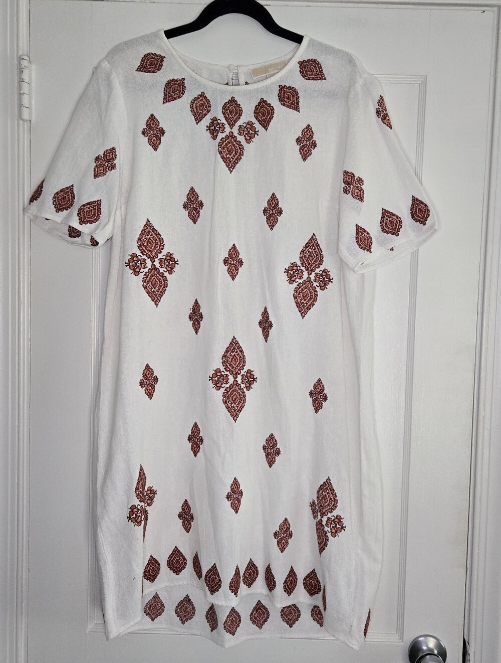 Michael Kors White Mini Dress Rust Embroidered Boho Resort Dress